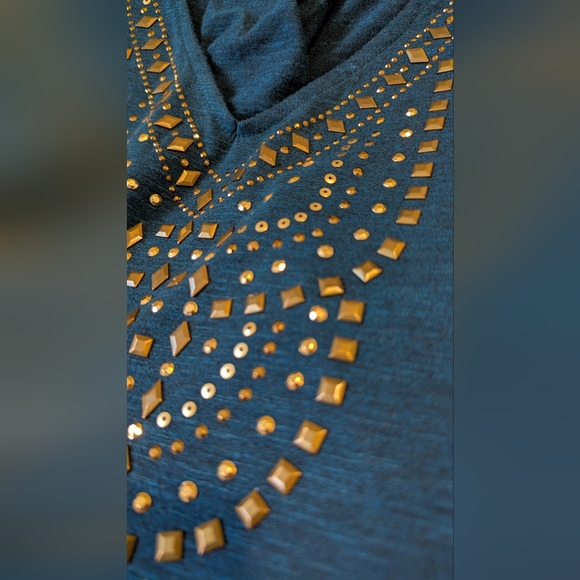 Knox Rose Dark Teal Gold Studded Embellished V-neck Tank Top Sleeveless XL - Picture 12 of 13